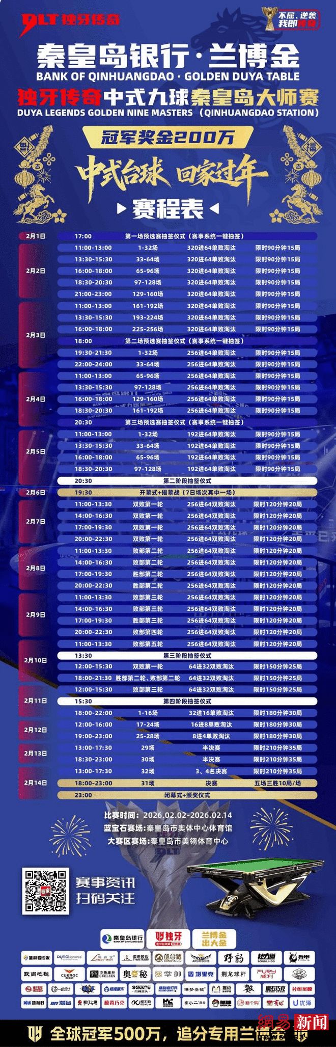 “秦皇岛银行・兰博金” 独牙传奇中式九球秦皇岛大师赛赛程表(图1)